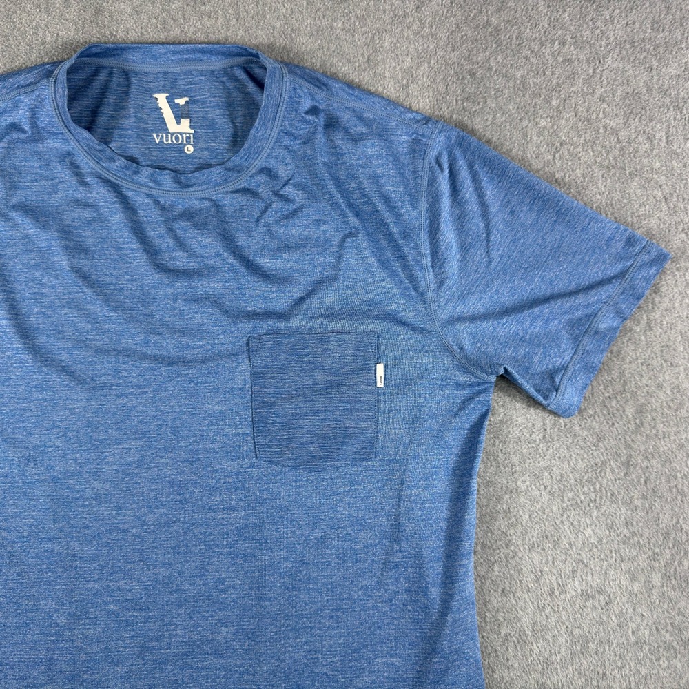 Vuori Tradewind Pocket Tee Lightweight Performance Stretch Large Mens Blue Gym